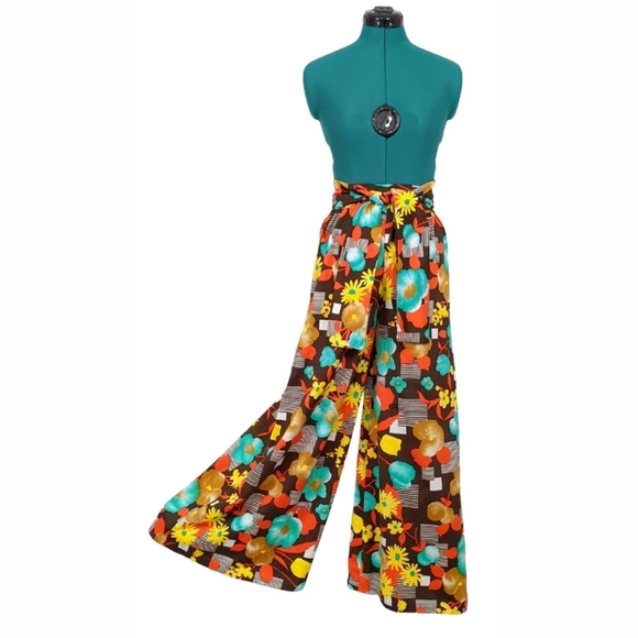 Rare 1960s Palazzo Pants Bellbottoms Vintage Flares XXS XS Flower Power - Picture 8 of 8